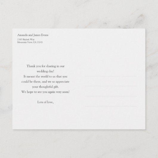 Eenvoudig persoonlijk huwelijk bedankt briefkaart (Achterkant)