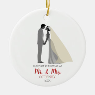 Eenvoudig persoonlijk kerstfeest als Mr & Mrs. Keramisch Ornament