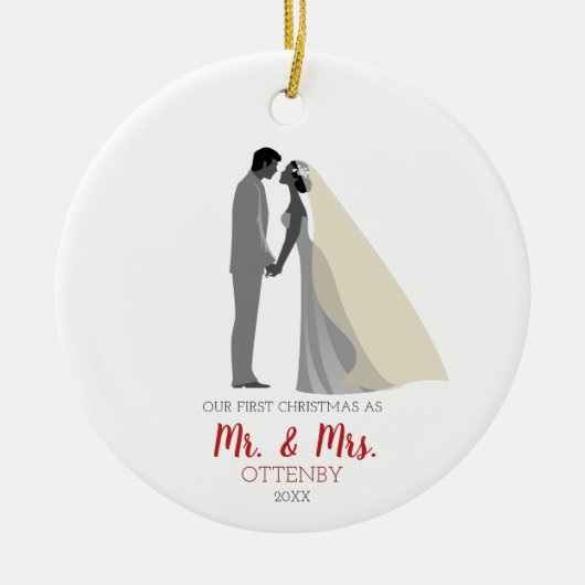 Eenvoudig persoonlijk kerstfeest als Mr & Mrs. Keramisch Ornament (Voorkant)