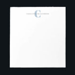 Eenvoudig persoonlijk monogram en naam in blauw notitieblok<br><div class="desc">Eenvoudig persoonlijk monogram en naam in Dusty Blue Notitieblok</div>