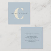 Eenvoudig persoonlijk monogram en naam in blauw vierkante visitekaartje (Voorkant / Achterkant)