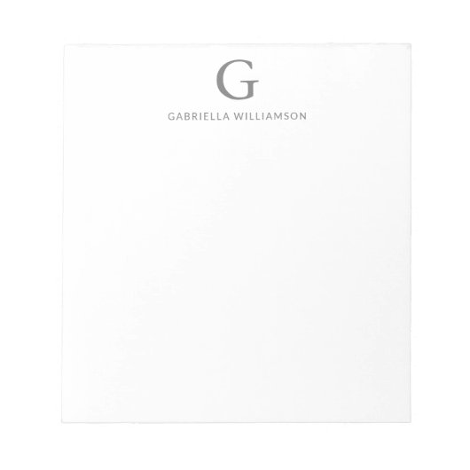 Eenvoudig persoonlijk monogram en naam in grijs notitieblok (Voorkant)
