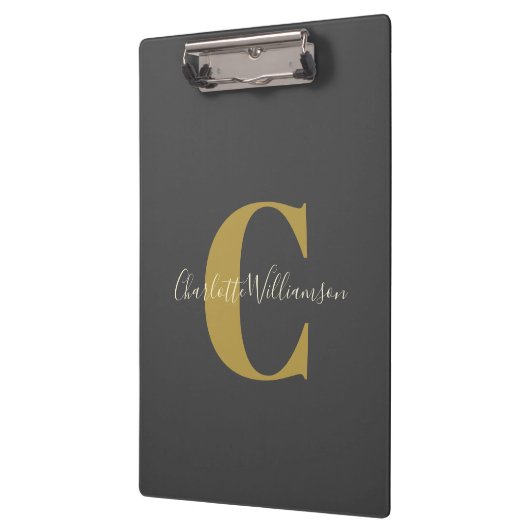 Eenvoudig persoonlijk monogram en naam in zwart klembord (Links)