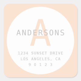 Eenvoudig perswit & grijs monogram & adres vierkante sticker