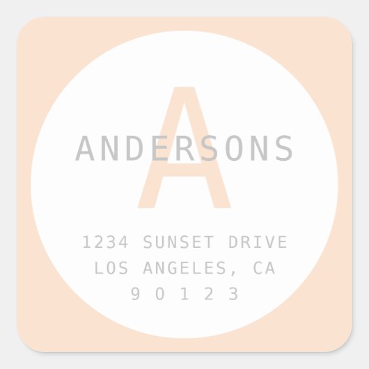 Eenvoudig perswit & grijs monogram & adres vierkante sticker (Voorkant)