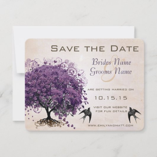 Eenvoudig Perzik Purple Heart Leaf Boom Save the D Save The Date (Voorkant)