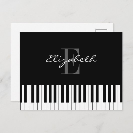 Eenvoudig Piano Monogram-ontwerp Briefkaart (Voorkant / Achterkant)