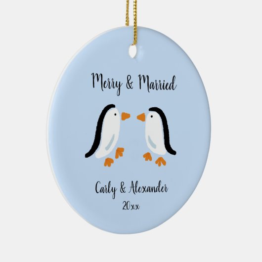 Eenvoudig pinguïn paar getrouwd verloofd met Kerst Keramisch Ornament (Rechts)