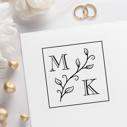 Eenvoudig Plant Monogram Initialen Bruiloft Paar Rubberstempel