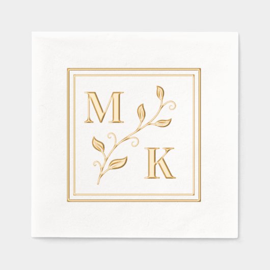 Eenvoudig Plant Monogram Initialen Bruiloft Paar V Folie Servetten (Voorkant)