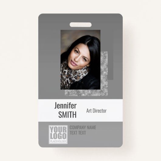 Eenvoudig platte grijze streepjescode-ID foto-sjab Badge (Voorkant)