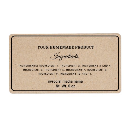 Eenvoudig platte kartonnen look ingrediënten label (Voorkant)