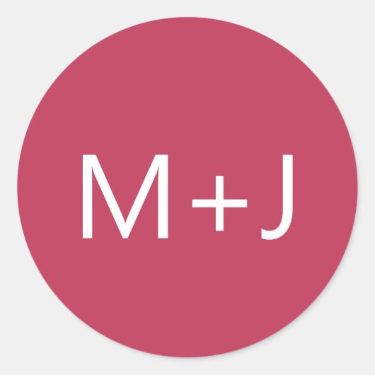 Eenvoudig platte magenta roze monogram huwelijk ronde sticker (Voorkant)