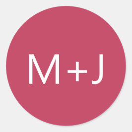 Eenvoudig platte magenta roze monogram huwelijk ronde sticker