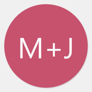 Eenvoudig platte magenta roze monogram huwelijk ronde sticker