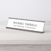 Eenvoudig platte minimalistisch elegant modern wit bureau naambordje (Voorkant)