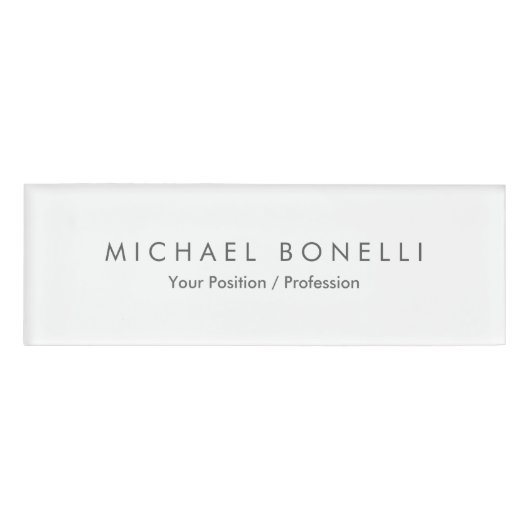 Eenvoudig platte minimalistisch elegant modern wit naambadge (Voorkant)