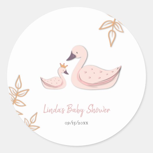 Eenvoudig platte roze prinses Swan Baby shower Ronde Sticker (Voorkant)