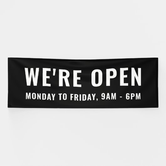 Eenvoudig platte zwart We zijn open winkelsignaal Spandoek (Horizontaal)