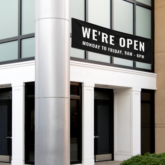 Eenvoudig platte zwart We zijn open winkelsignaal Spandoek (Buitenkant Gebouw)