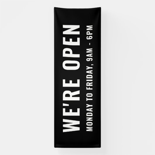 Eenvoudig platte zwart We zijn open winkelsignaal Spandoek (Verticaal)