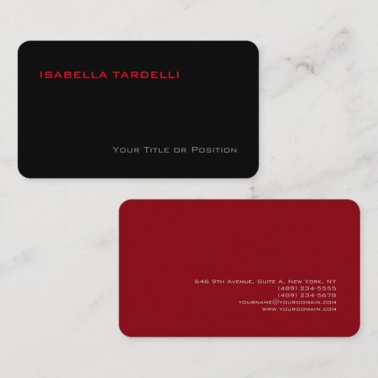 Eenvoudig platte zwarte rode minimalist visitekaartje (Voorkant / Achterkant)