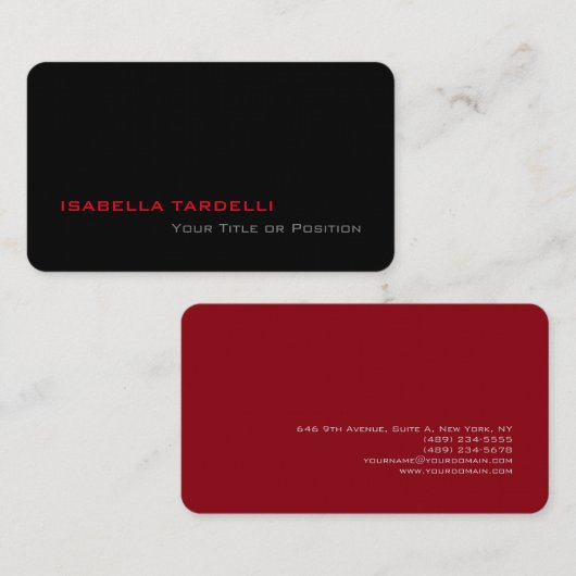 Eenvoudig platte zwarte rode minimalist visitekaartje (Voorkant / Achterkant)