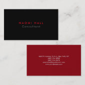 Eenvoudig platte zwarte rode minimalist visitekaartje (Voorkant / Achterkant)