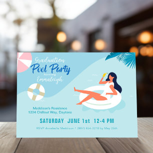 Eenvoudig Pool Party Photo Afstuderen Kaart