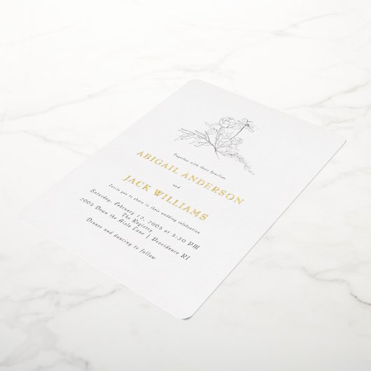 Eenvoudig potlood Botanical Weddenschap II Gold Folie Uitnodiging (Gedraaid)