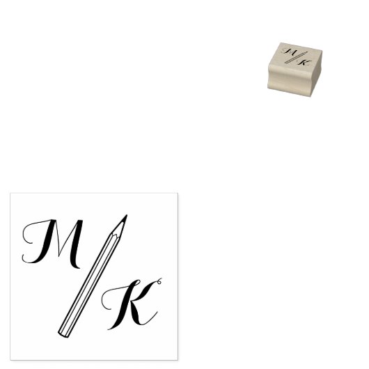 Eenvoudig potlood Monogram Initialen 1x1 Rubberstempel (Gestempeld)
