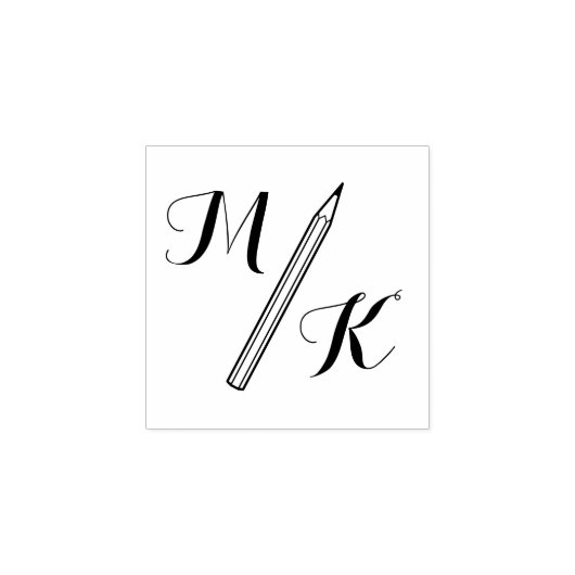 Eenvoudig potlood Monogram Initialen 1x1 Rubberstempel (Afrduk)