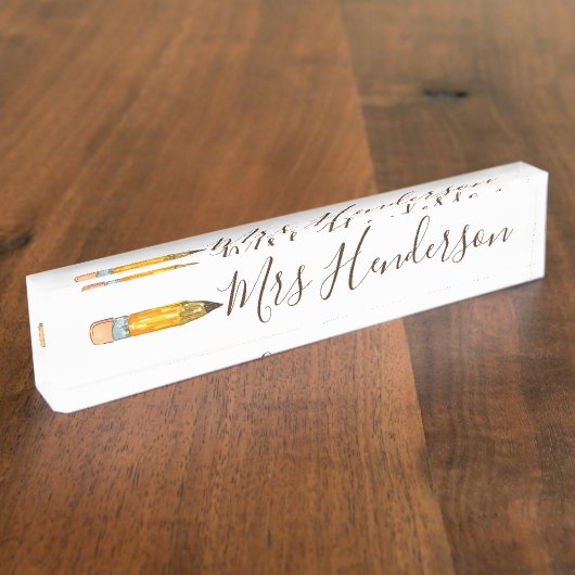 Eenvoudig potlooddocenten cadeaunaam bord naambordje (Zijkant)