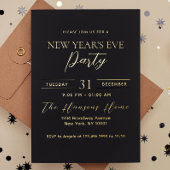 Eenvoudig Premium Gold en Black New Year's Eve Par Folie Uitnodiging