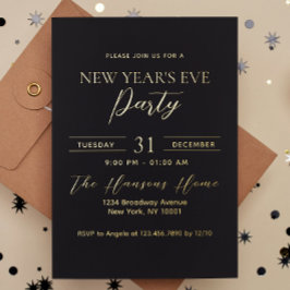 Eenvoudig Premium Gold en Black New Year's Eve Par Folie Uitnodiging