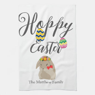Eenvoudig presterkonijn Happy Easter familie Theedoek