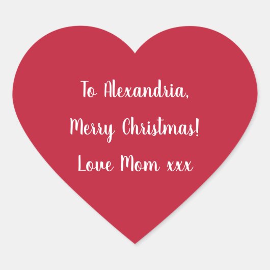 Eenvoudig Prettig Kerstfeest van mama Rood en Wit Hart Sticker (Voorkant)