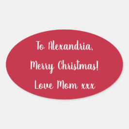 Eenvoudig Prettig kerstfeest van mama Rood en Wit Ovale Sticker
