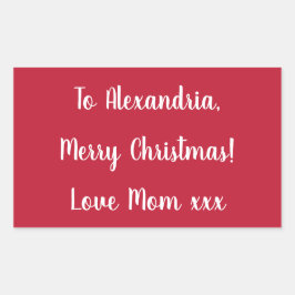 Eenvoudig Prettig kerstfeest van mama Rood en Wit Rechthoekige Sticker