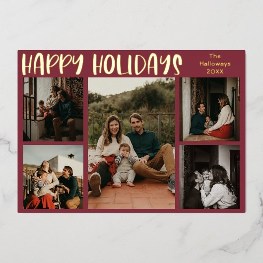 Eenvoudig Prettige feestdagen Red Five-Photo Gold (Voorkant)