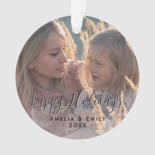 Eenvoudig Prettige feestdagen script, volledige ke Ornament (voorkant)