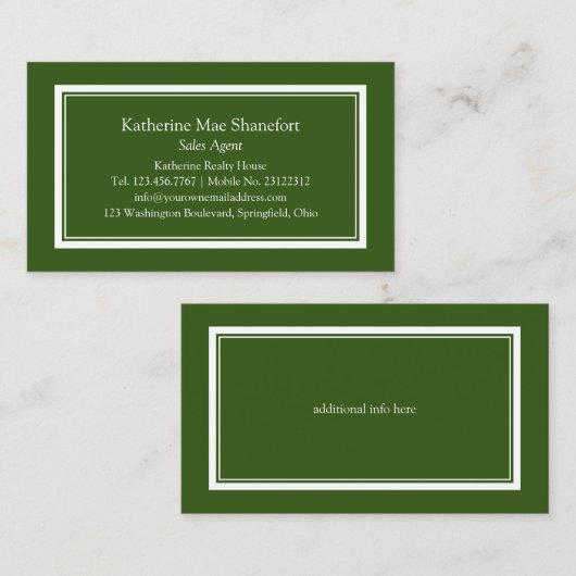 Eenvoudig Professioneel Donkergroen met witte rand Visitekaartje (Voorkant / Achterkant)