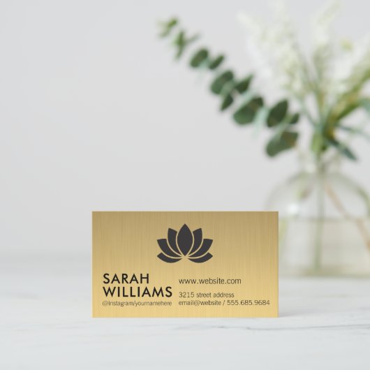 Eenvoudig professioneel gouden metaal met bloemico visitekaartje (Staand voorkant)