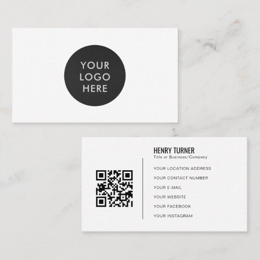 Eenvoudig Professioneel Logo QR Code Wit Bedrijf Visitekaartje (Voorkant / Achterkant)