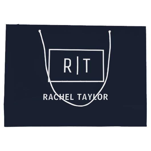 Eenvoudig professioneel monogram Navy blauw Wit Groot Cadeauzakje (Achterkant)