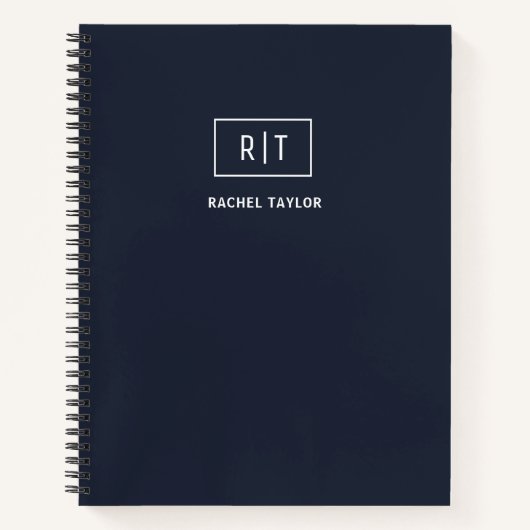 Eenvoudig professioneel monogram Navy blauw Wit Notitieboek (Voorkant)