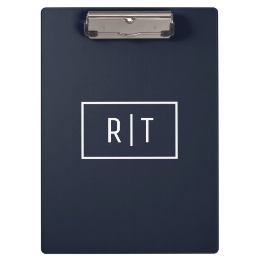 Eenvoudig professioneel monogram navy wit rand klembord (Voorkant)