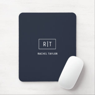Eenvoudig professioneel monogram navy wit rand muismat