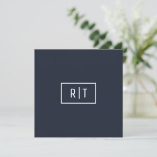 Eenvoudig professioneel monogram navy wit rand notitiekaartje
