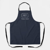 Eenvoudig Professioneel Monogram Navy Witte Rand Schort (Voorkant)